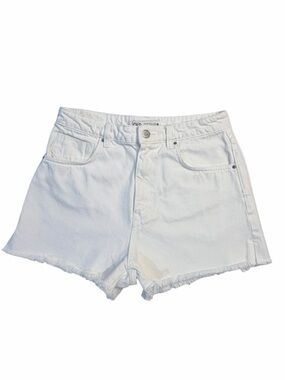 Zara White Frayed-Hem Denim Shorts